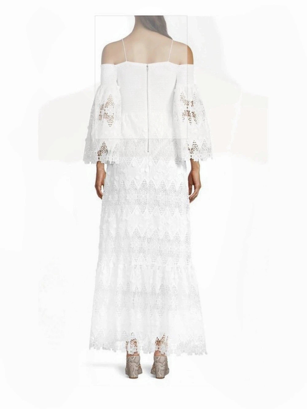 alice + olivia Roseline smocked White Lace Maxi Dress Large - Picture 4 of 16